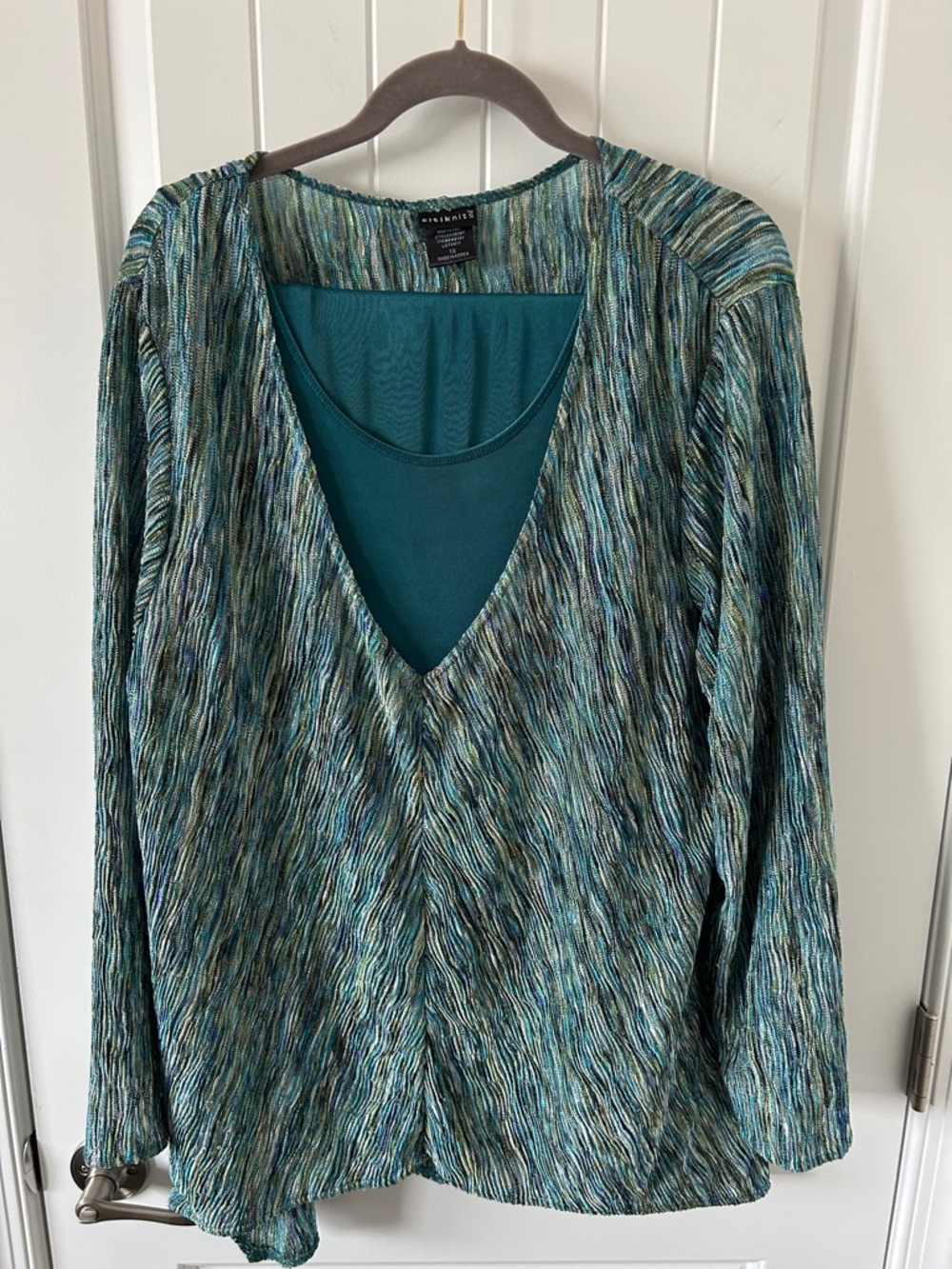 3-piece Citiknits Teal & Aqua Layered V-Neck Blouse, Tank, Pants
